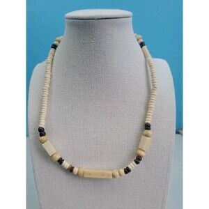 Wooden Round Heishi Beaded  Surfer Necklace Choker Tribal Boho Ethnic Cream